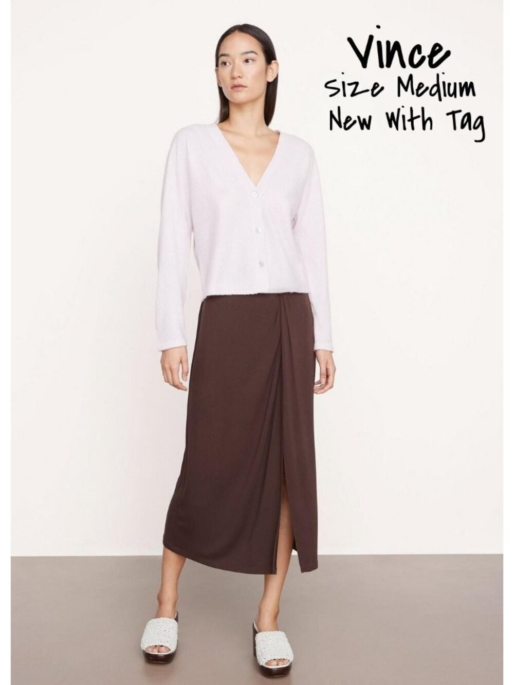Vince Brown Midi Skirt with Slit for Women - Size Medium, New with Tags
